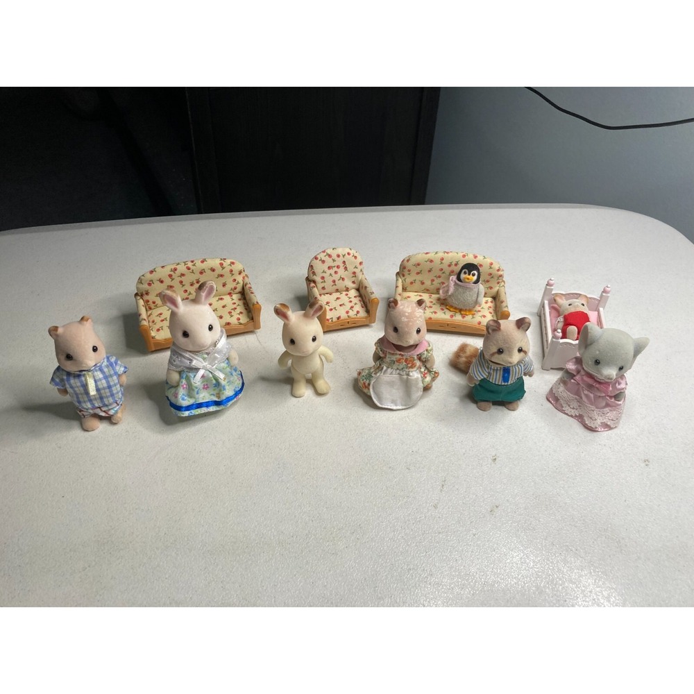 Calico Critters Sylvanian Families Lot Of Figures and Epoch Farmhouse Furniture